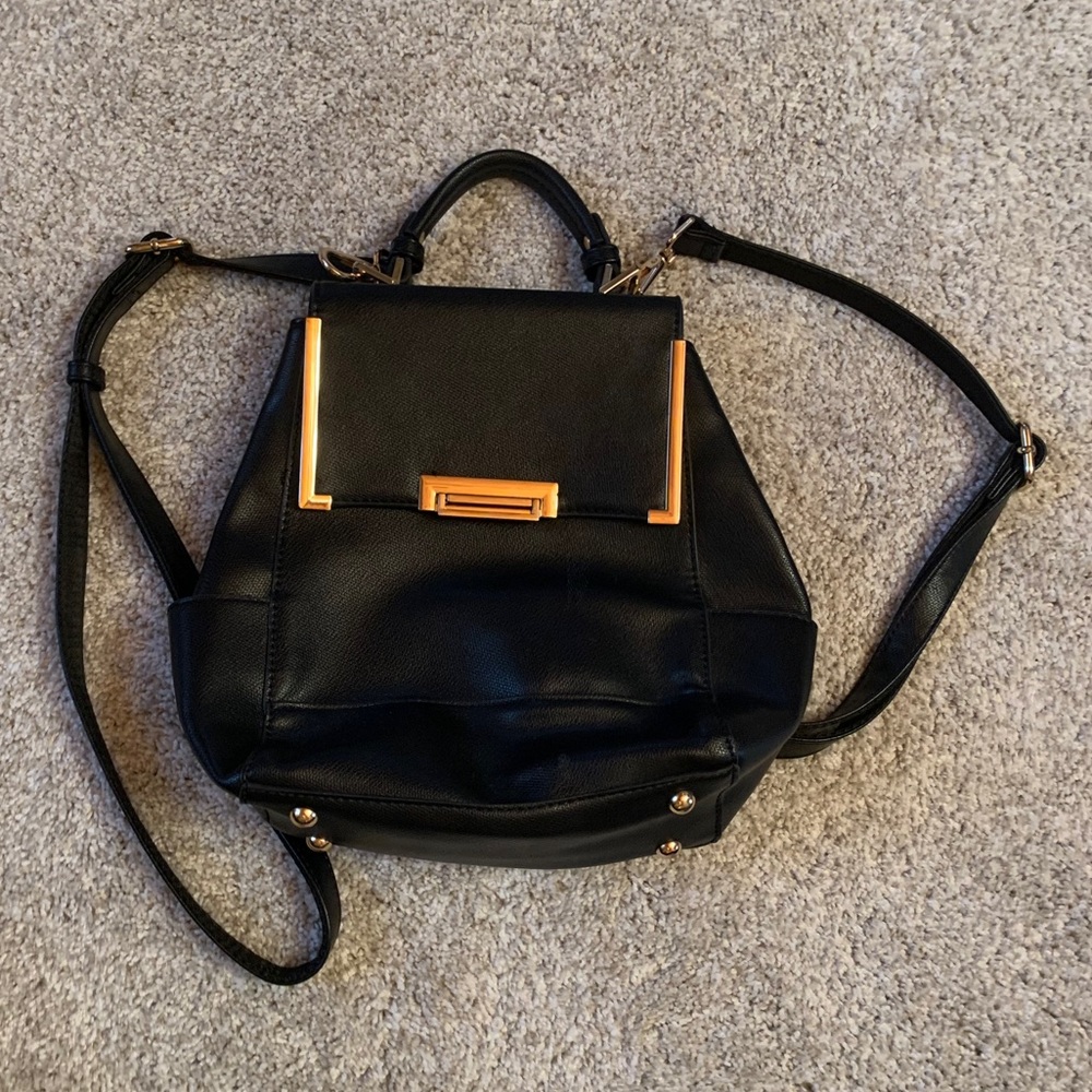Le Miel Black Faux Leather Mini Backpack